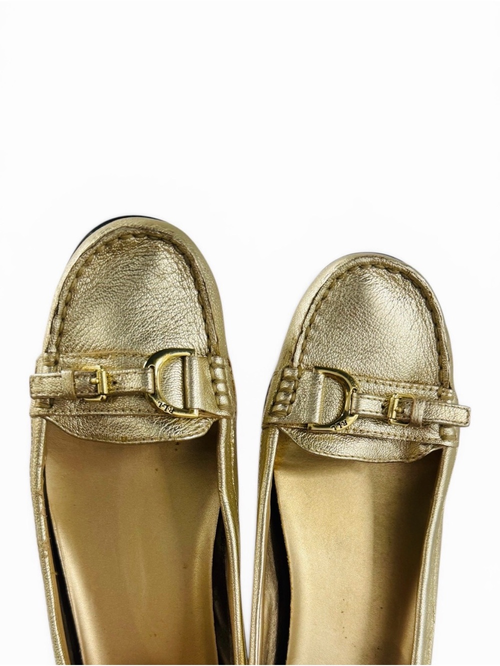 Ralph Lauren Metallic Gold Leather Ballet Loafers - Picture 5 of 11